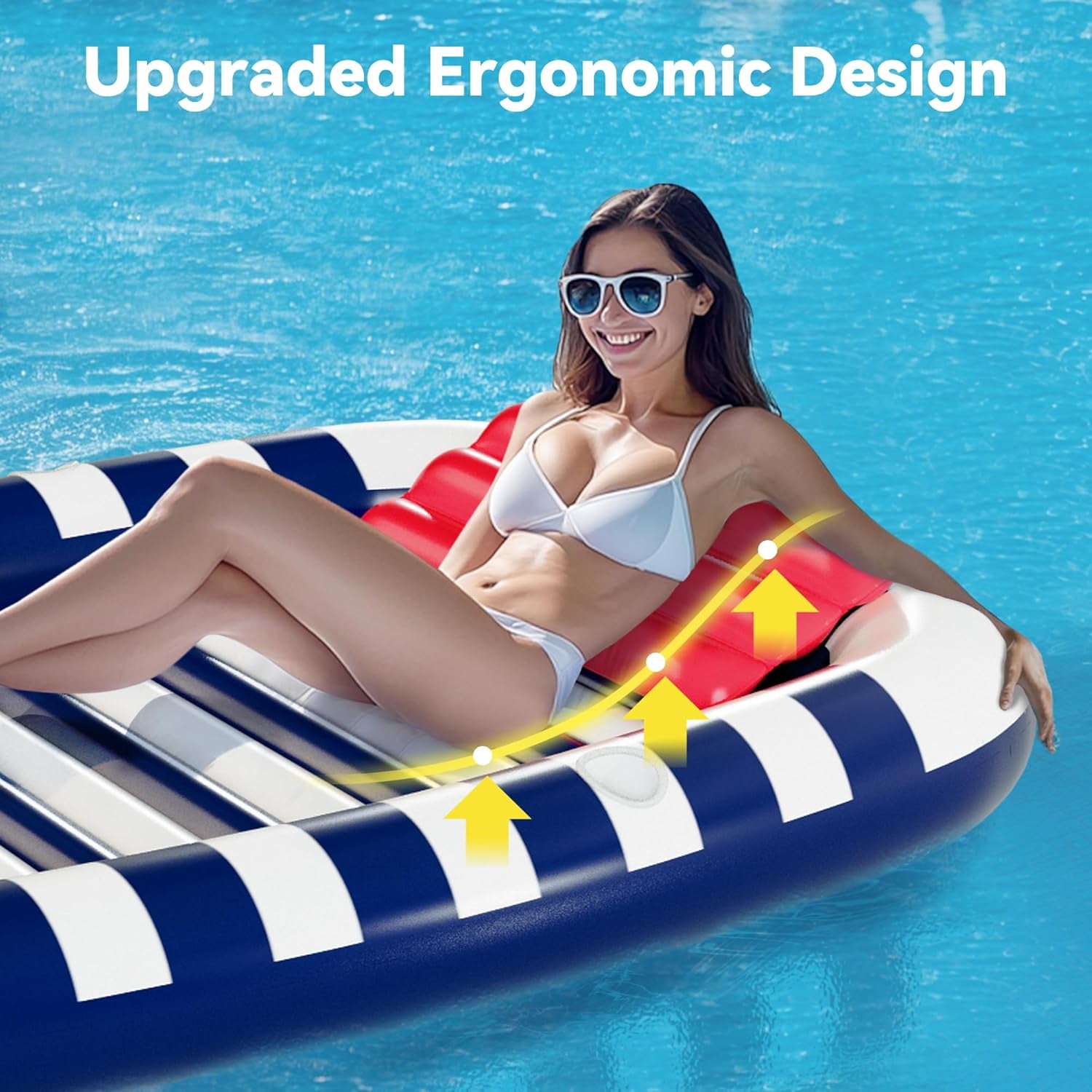 Pool Wave Inflatable Pool Lounger Floats, 80" X 66" Large Tanning Bed for Adult Kids, Outdoor Sun Bathing Floating Blow up Raft W/Pillow, Spray Water Mat, Summer Beach Lake Family Party Gift - Blue