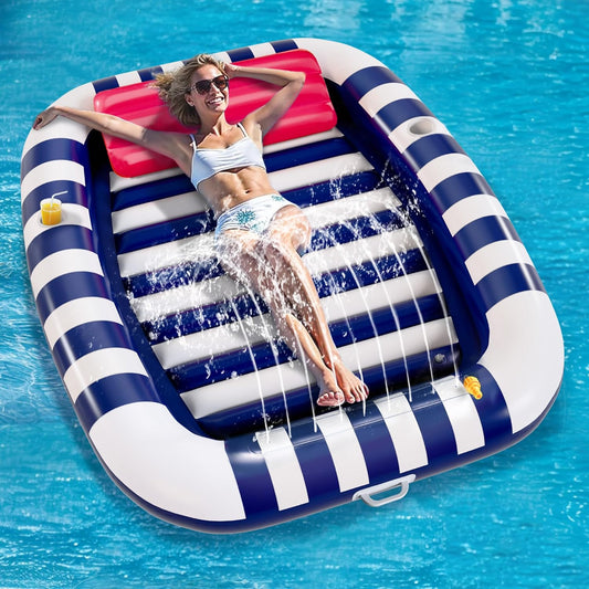 Pool Wave Inflatable Pool Lounger Floats, 80" X 66" Large Tanning Bed for Adult Kids, Outdoor Sun Bathing Floating Blow up Raft W/Pillow, Spray Water Mat, Summer Beach Lake Family Party Gift - Blue